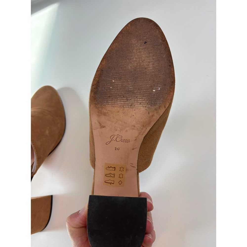 J. Crew Suede Block Heel Mules Tan Women Size 10 Pointed Toe Slip On Shoes - Picture 7 of 9